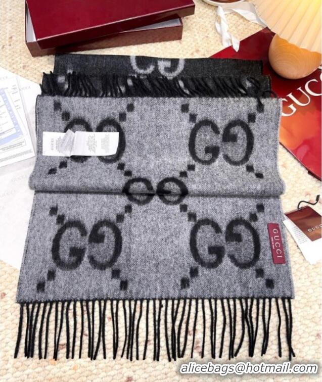 Best Price Gucci Cashmere Long Scarf 45x200cm GG091007 Grey/Black 2025