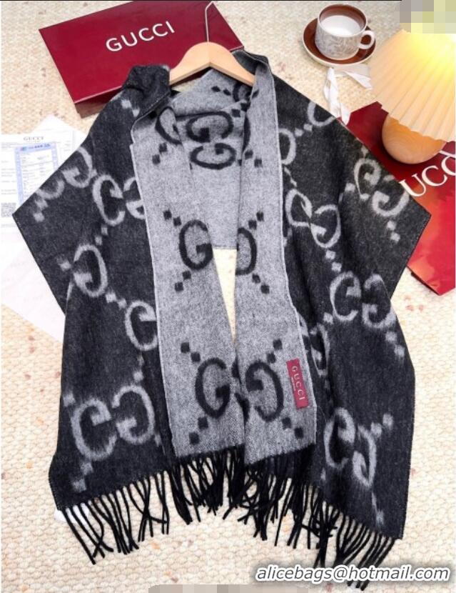 Best Price Gucci Cashmere Long Scarf 45x200cm GG091007 Grey/Black 2025