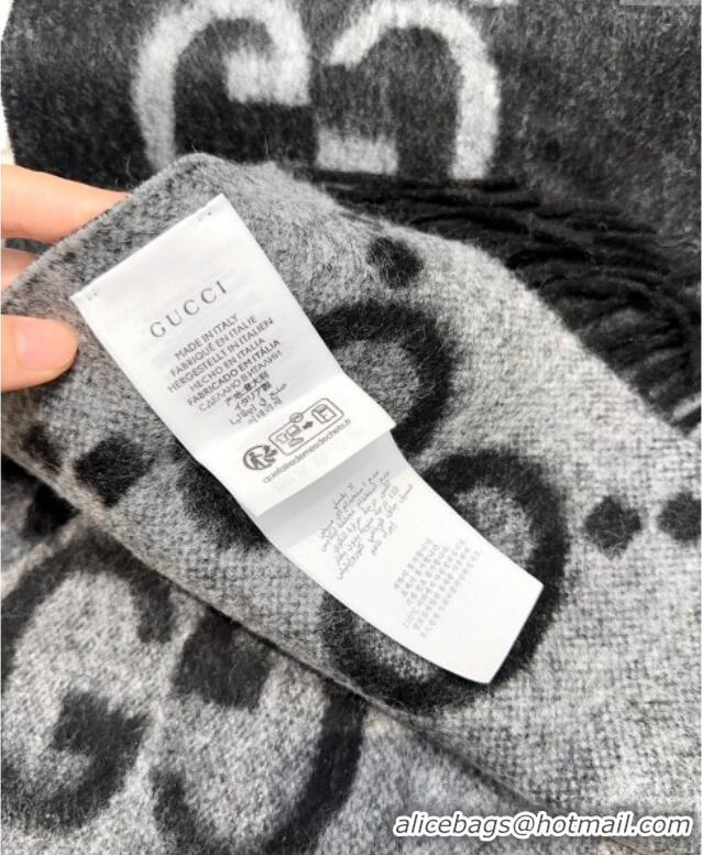 Best Price Gucci Cashmere Long Scarf 45x200cm GG091007 Grey/Black 2025