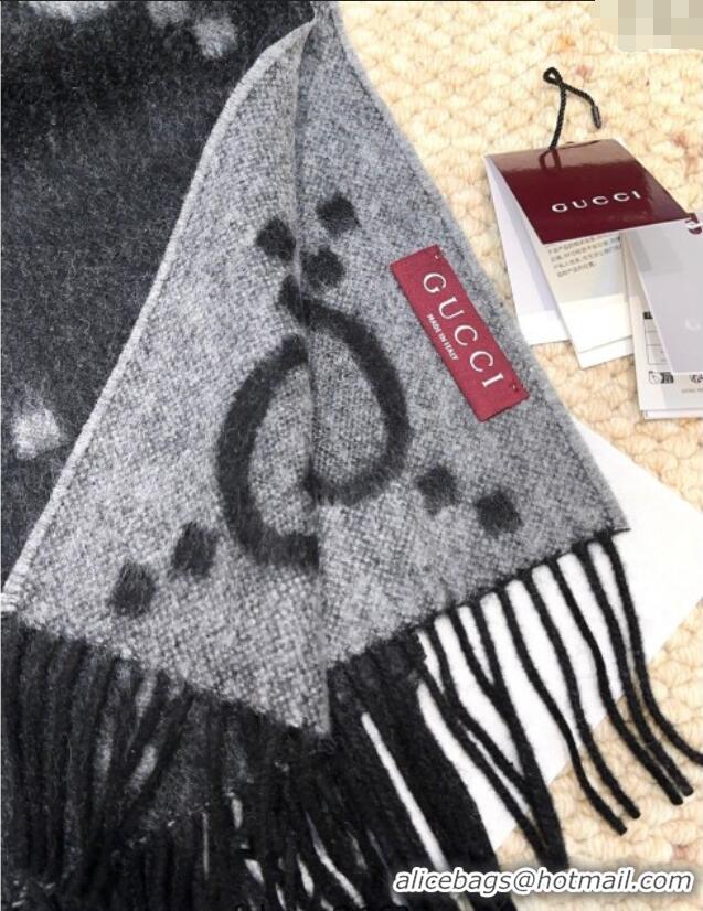 Best Price Gucci Cashmere Long Scarf 45x200cm GG091007 Grey/Black 2025