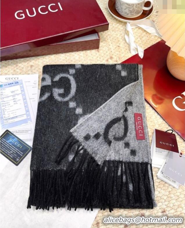 Best Price Gucci Cashmere Long Scarf 45x200cm GG091007 Grey/Black 2025