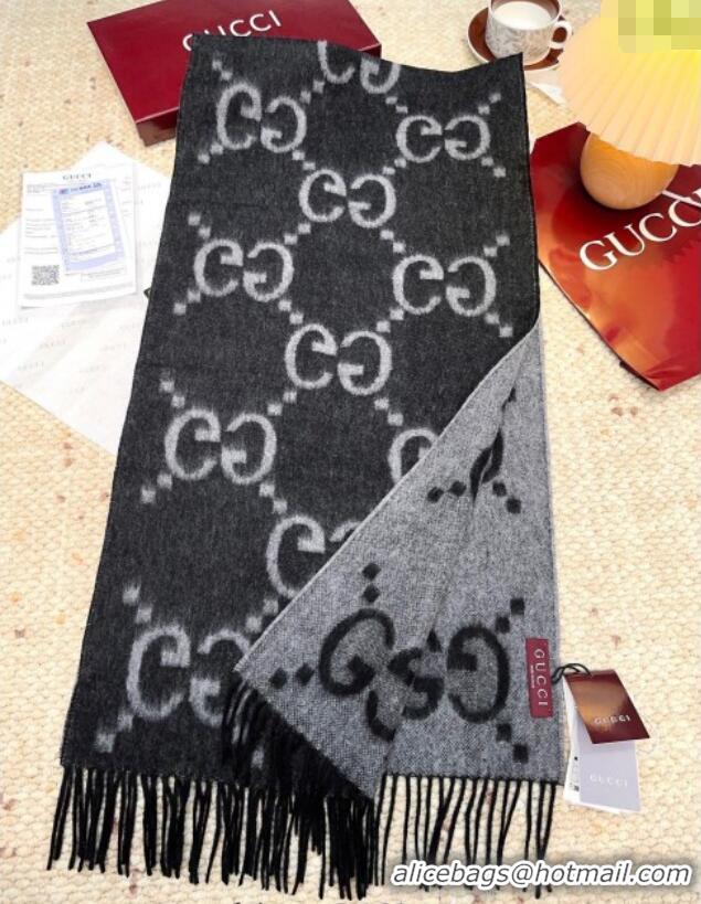 Best Price Gucci Cashmere Long Scarf 45x200cm GG091007 Grey/Black 2025