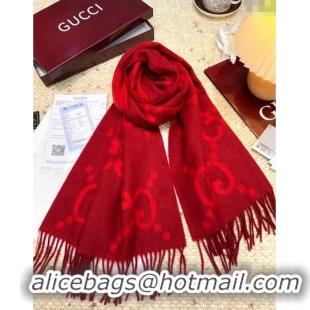 Luxury Cheap Gucci Cashmere Long Scarf 45x200cm GG091007 Red 2025