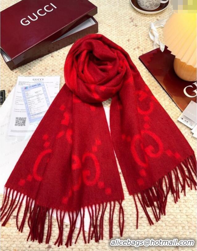 Luxury Cheap Gucci Cashmere Long Scarf 45x200cm GG091007 Red 2025