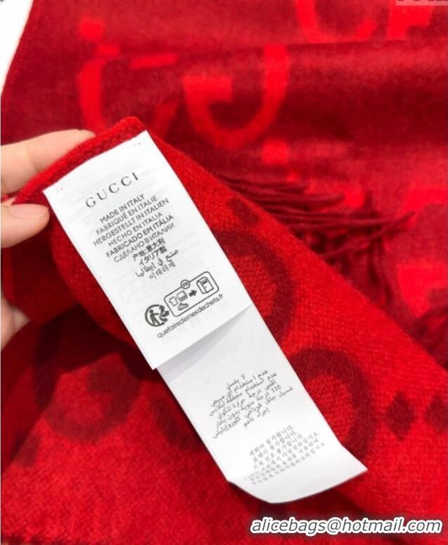 Luxury Cheap Gucci Cashmere Long Scarf 45x200cm GG091007 Red 2025