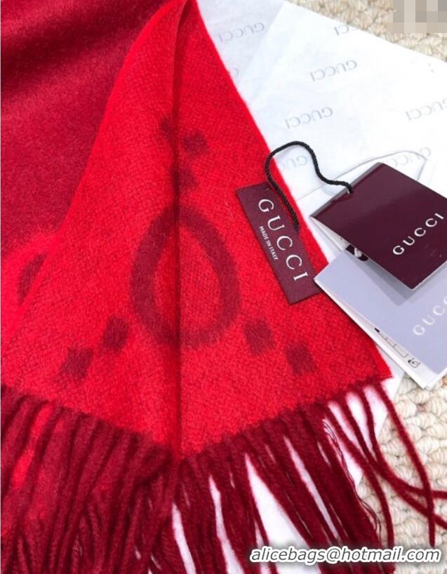 Luxury Cheap Gucci Cashmere Long Scarf 45x200cm GG091007 Red 2025
