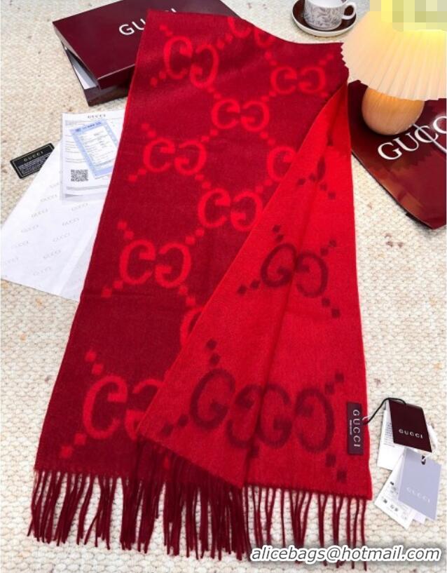 Luxury Cheap Gucci Cashmere Long Scarf 45x200cm GG091007 Red 2025