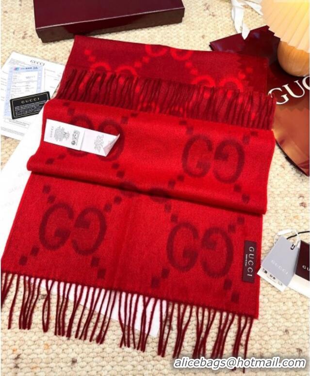Luxury Cheap Gucci Cashmere Long Scarf 45x200cm GG091007 Red 2025