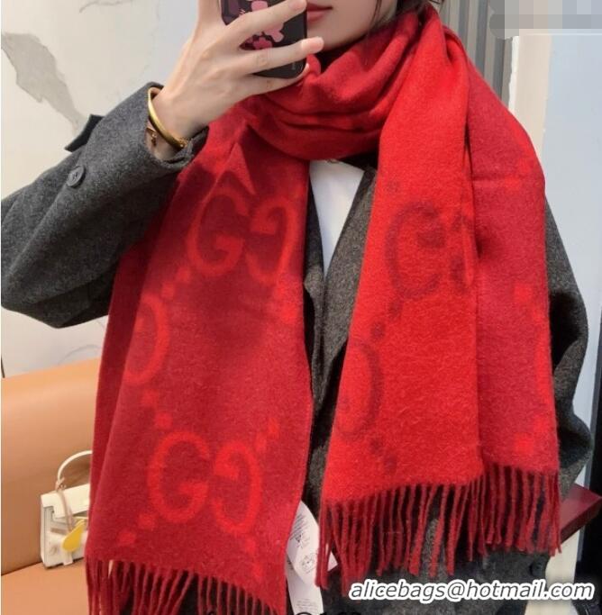 Luxury Cheap Gucci Cashmere Long Scarf 45x200cm GG091007 Red 2025