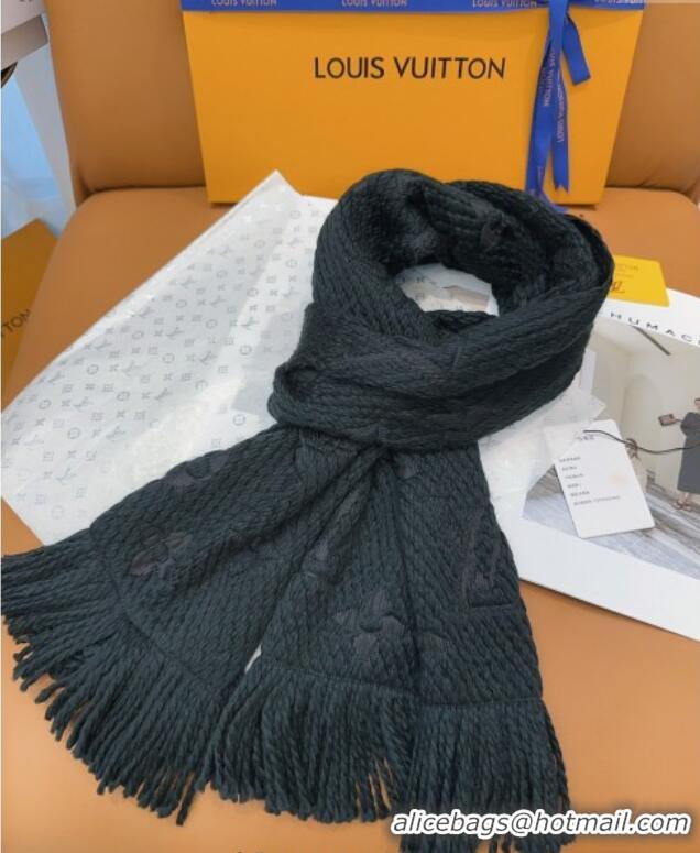 Well Crafted Louis Vuitton Cashmere Wool Long Scarf 31x175cm LV091009 Black 2025