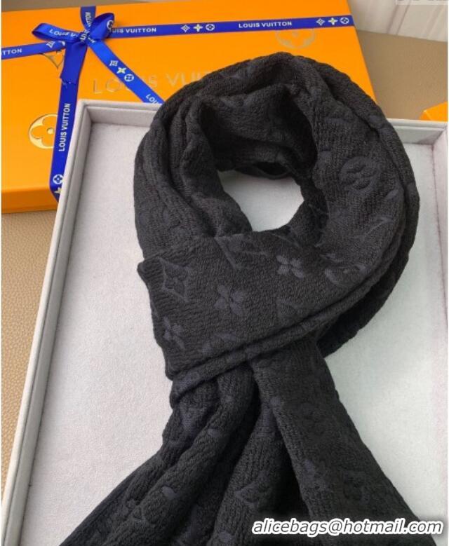 Top Design Louis Vuitton Monogram Classic Wool Long Scarf 40x185cm LV091011 Black 2025