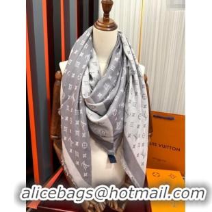 Luxury Cheap Louis Vuitton Cashmere Patchwork Square Scarf 140x140cm LV091012 Grey 2025