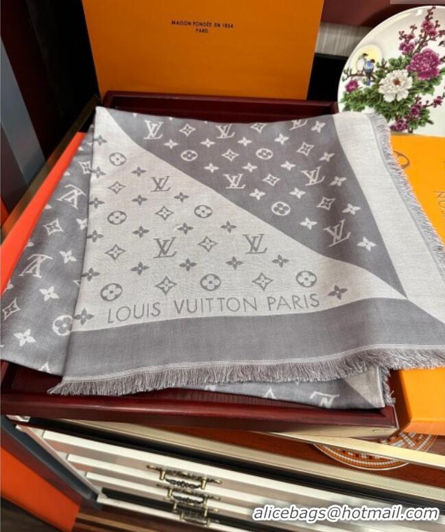 Luxury Cheap Louis Vuitton Cashmere Patchwork Square Scarf 140x140cm LV091012 Grey 2025