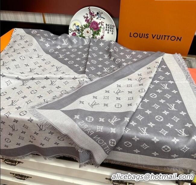 Luxury Cheap Louis Vuitton Cashmere Patchwork Square Scarf 140x140cm LV091012 Grey 2025