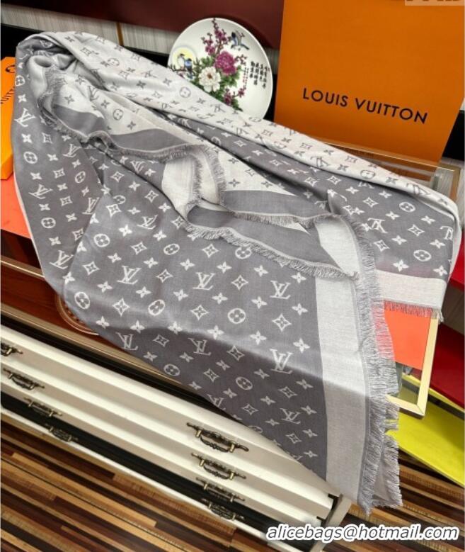 Luxury Cheap Louis Vuitton Cashmere Patchwork Square Scarf 140x140cm LV091012 Grey 2025
