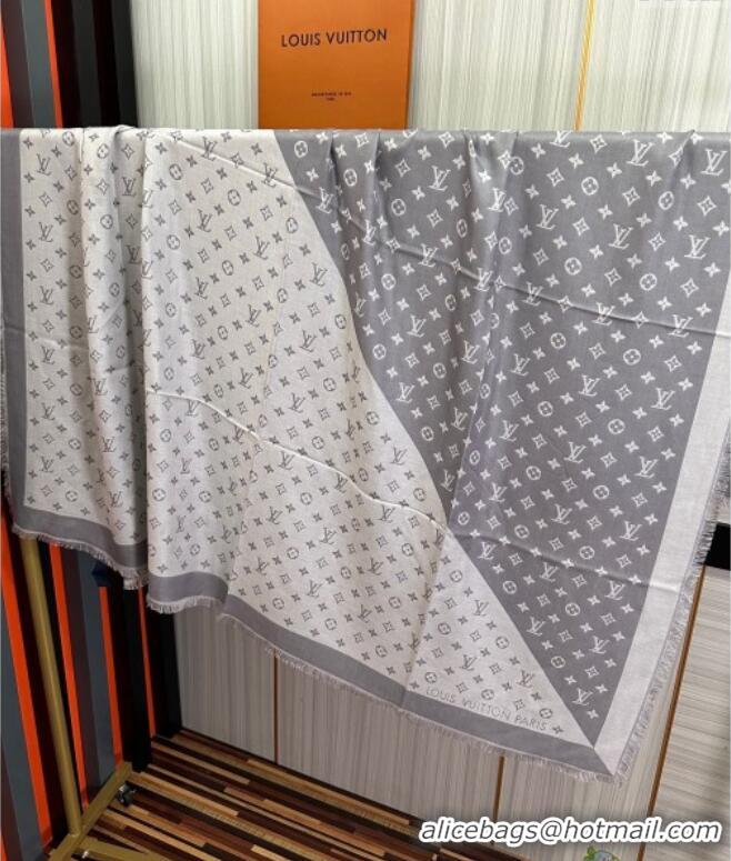 Luxury Cheap Louis Vuitton Cashmere Patchwork Square Scarf 140x140cm LV091012 Grey 2025