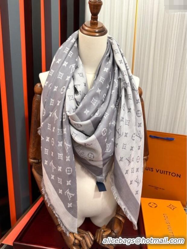 Luxury Cheap Louis Vuitton Cashmere Patchwork Square Scarf 140x140cm LV091012 Grey 2025