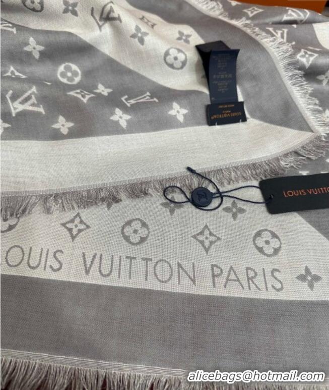Luxury Cheap Louis Vuitton Cashmere Patchwork Square Scarf 140x140cm LV091012 Grey 2025
