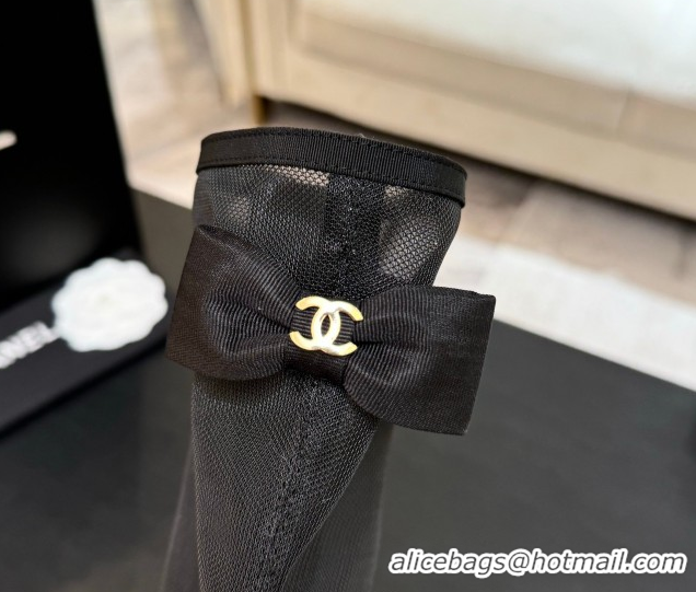 Perfect Chanel Mesh & Grosgrain Heel Ankle Boots 5cm with Bow Black 2025 G46703