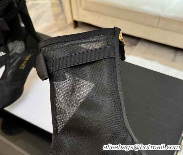 Perfect Chanel Mesh & Grosgrain Heel Ankle Boots 5cm with Bow Black 2025 G46703