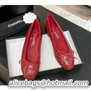 Stylish Chanel Classic Lambskin Leather Ballet Flats with Bow Red 50901001