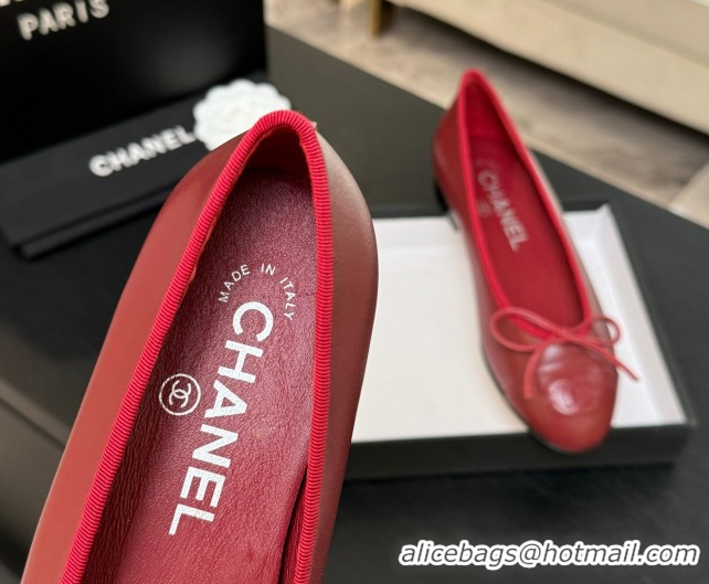 Stylish Chanel Classic Lambskin Leather Ballet Flats with Bow Red 50901001