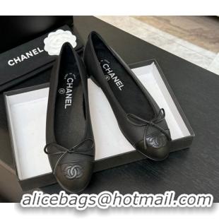Top Grade Chanel Classic Lambskin Leather Ballet Flats with Bow Black 50901002