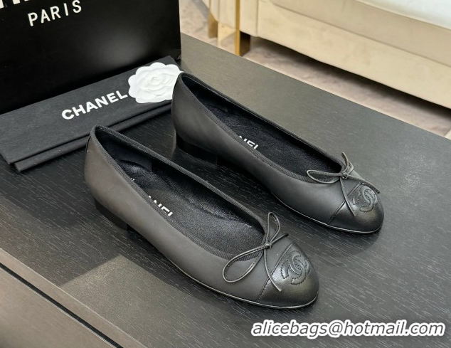 Top Grade Chanel Classic Lambskin Leather Ballet Flats with Bow Black 50901002