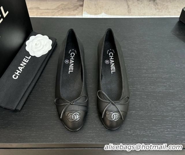 Top Grade Chanel Classic Lambskin Leather Ballet Flats with Bow Black 50901002