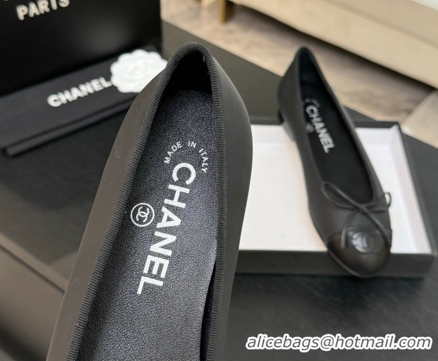 Top Grade Chanel Classic Lambskin Leather Ballet Flats with Bow Black 50901002