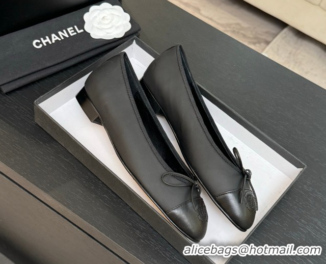 Top Grade Chanel Classic Lambskin Leather Ballet Flats with Bow Black 50901002