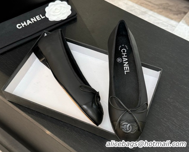 Top Grade Chanel Classic Lambskin Leather Ballet Flats with Bow Black 50901002