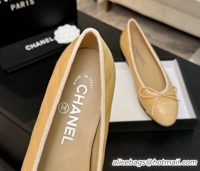 Sumptuous Chanel Classic Quilted Lambskin Ballet Flats with Bow Beige Yellow 50901003