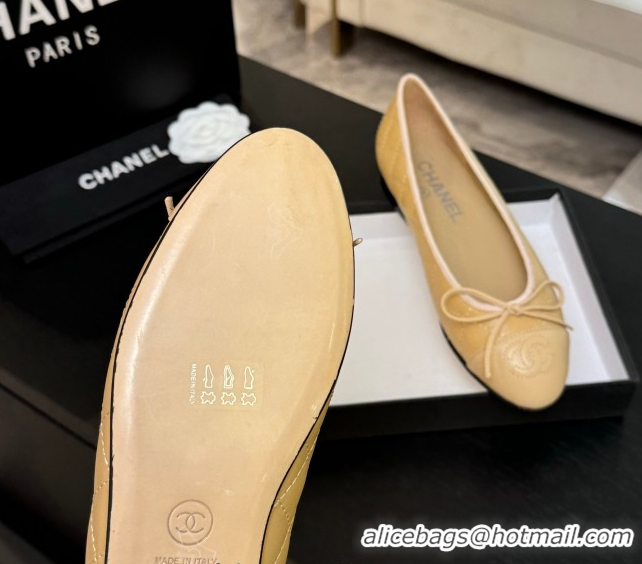 Sumptuous Chanel Classic Quilted Lambskin Ballet Flats with Bow Beige Yellow 50901003