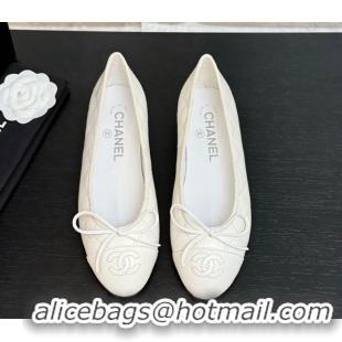 Popular Style Chanel Classic Quilted Lambskin Ballet Flats with Bow White 50901004