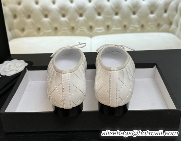 Popular Style Chanel Classic Quilted Lambskin Ballet Flats with Bow White 50901004