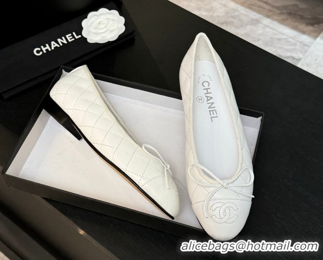 Popular Style Chanel Classic Quilted Lambskin Ballet Flats with Bow White 50901004