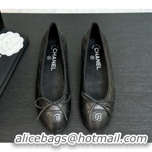 Purchase Chanel Classic Quilted Lambskin Ballet Flats with Bow Black 50901006