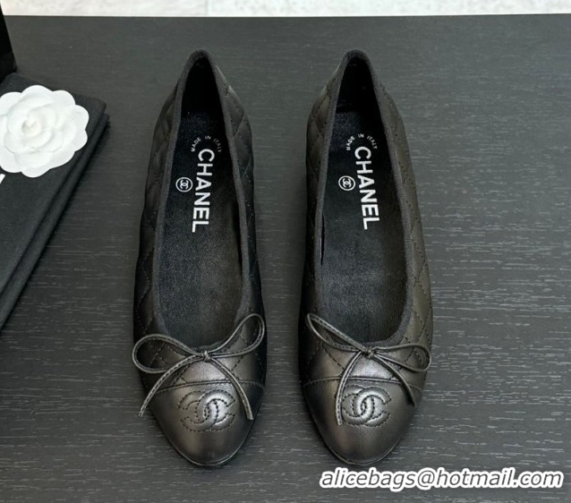 Purchase Chanel Classic Quilted Lambskin Ballet Flats with Bow Black 50901006