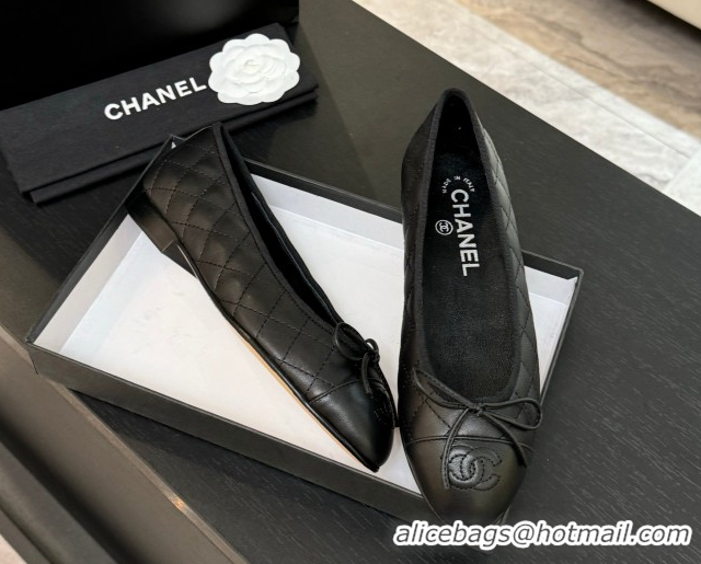 Purchase Chanel Classic Quilted Lambskin Ballet Flats with Bow Black 50901006