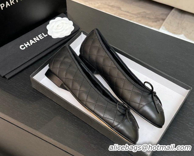Purchase Chanel Classic Quilted Lambskin Ballet Flats with Bow Black 50901006