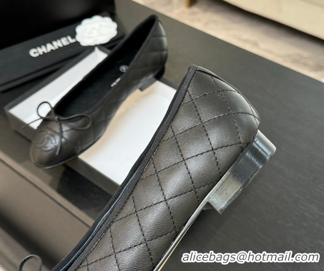 Purchase Chanel Classic Quilted Lambskin Ballet Flats with Bow Black 50901006