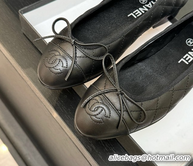 Purchase Chanel Classic Quilted Lambskin Ballet Flats with Bow Black 50901006