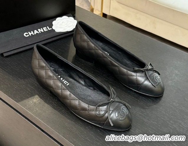 Purchase Chanel Classic Quilted Lambskin Ballet Flats with Bow Black 50901006