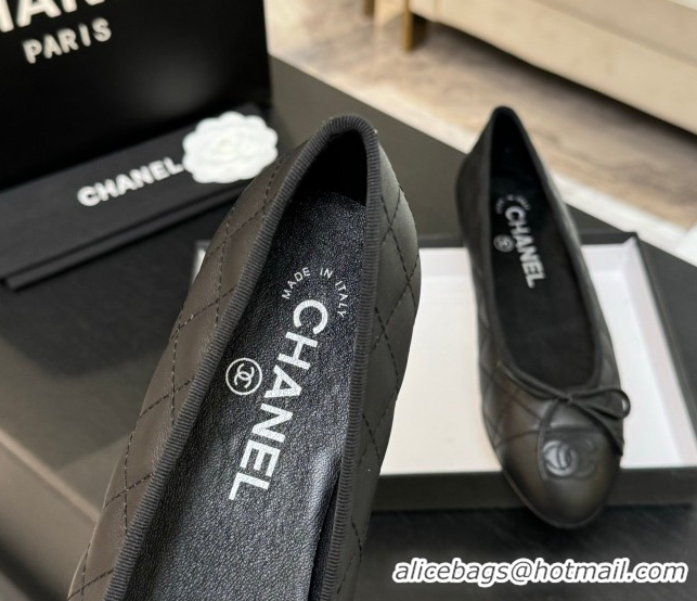 Purchase Chanel Classic Quilted Lambskin Ballet Flats with Bow Black 50901006