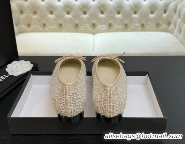 Durable Chanel Classic Tweed & Patent Calfskin Ballet Flats with Bow Nude/Beige 50901007