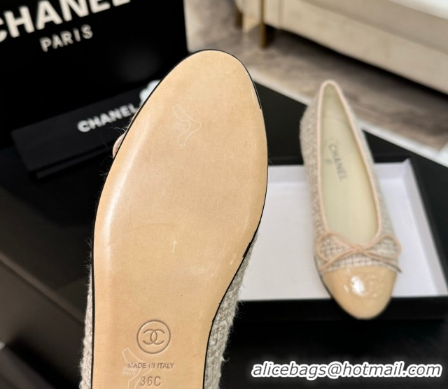 Durable Chanel Classic Tweed & Patent Calfskin Ballet Flats with Bow Nude/Beige 50901007