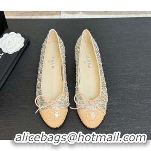 Unique Style Chanel Classic Tweed & Patent Calfskin Ballet Flats with Bow Nude/Multicolor 50901009