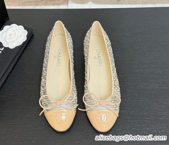 Unique Style Chanel Classic Tweed & Patent Calfskin Ballet Flats with Bow Nude/Multicolor 50901009