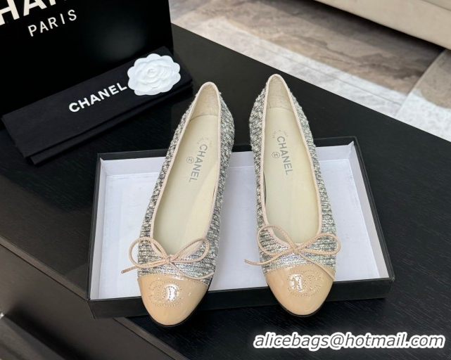 Unique Style Chanel Classic Tweed & Patent Calfskin Ballet Flats with Bow Nude/Multicolor 50901009